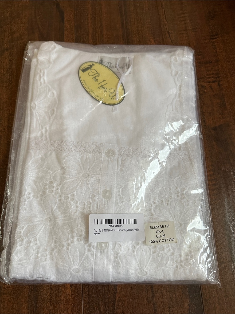 Elizabeth White Embroidered 100% Cotton Nightgown